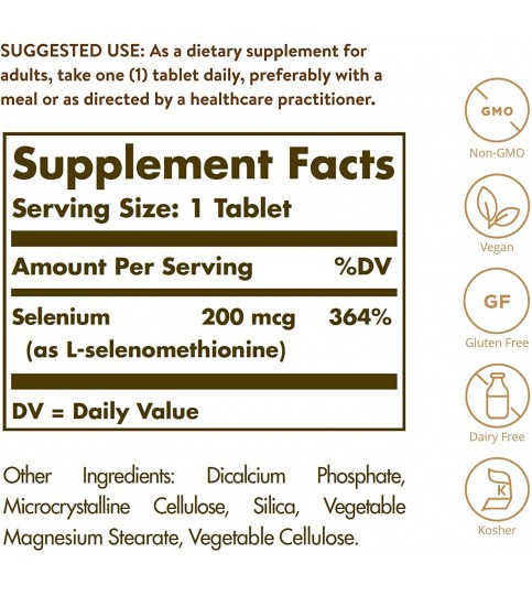 Solgar Yeast-Free Selenium 200 mcg, 250 Tablets