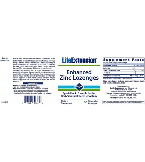 Life Extension Enhanced Zinc Lozenges, 30 Lozenges