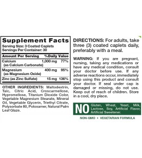 Calcium Magnesium Zinc Supplement - 90 Caplets