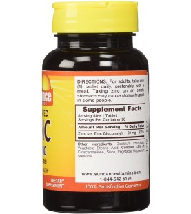 Sundance Chelated Zinc 50 mg Tablets, 90 Count