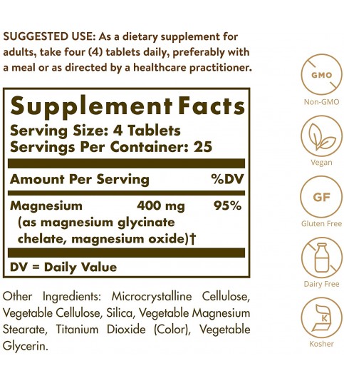 Solgar – Chelated Magnesium, 100 Tablets