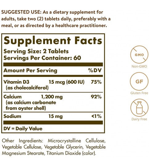 Solgar Calcium "600", 60 Tablets