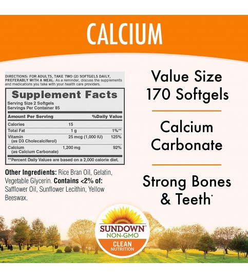 Sundown Calcium 1200 Plus Vitamin D3 1000 IU, 170 Softgels