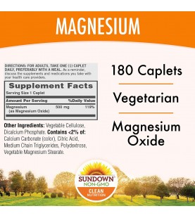 Sundown Magnesium, 500 mg, 180 Coated Caplets