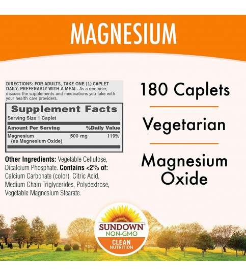 Sundown Magnesium, 500 mg, 180 Coated Caplets