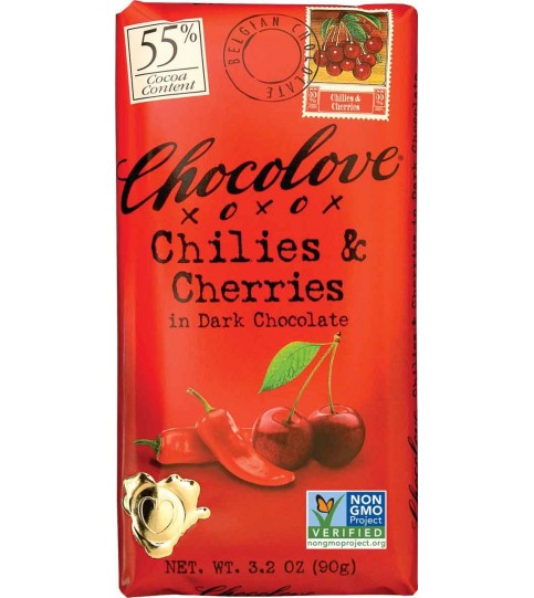 Chocolove Dark Chilies & Cherry Bar (12x3.2 Oz)