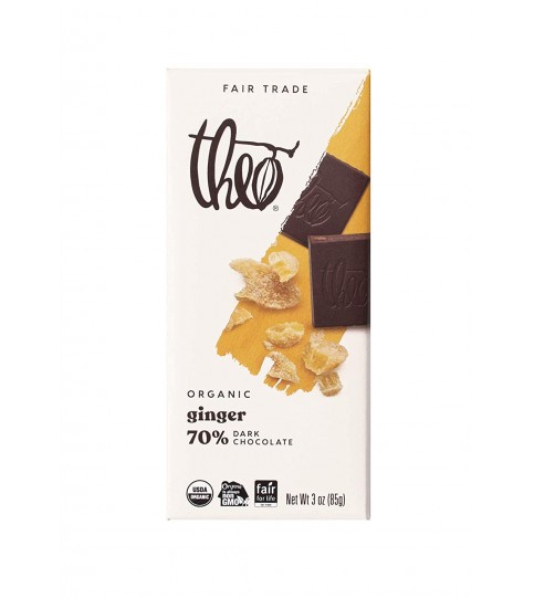 Theo Chocolate Ginger, Dark Chocolate 70% (12x3 OZ)