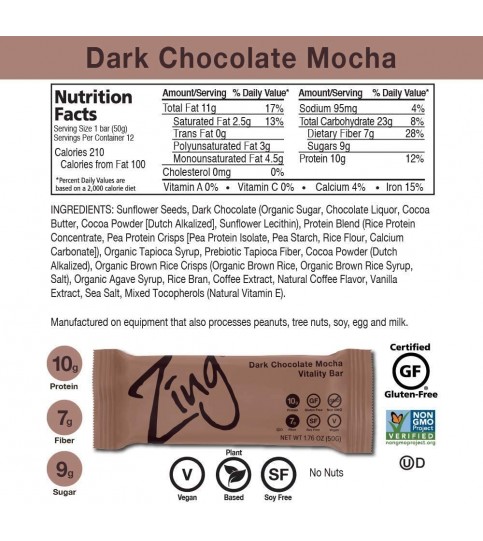 Zing Dark Chocolate Mocha Bar (12x1.76 OZ)