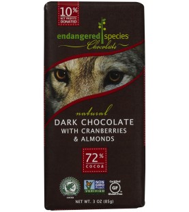 Endangered Species Dark Chocolate Bar Almond & Cranberries (12x3 Oz)