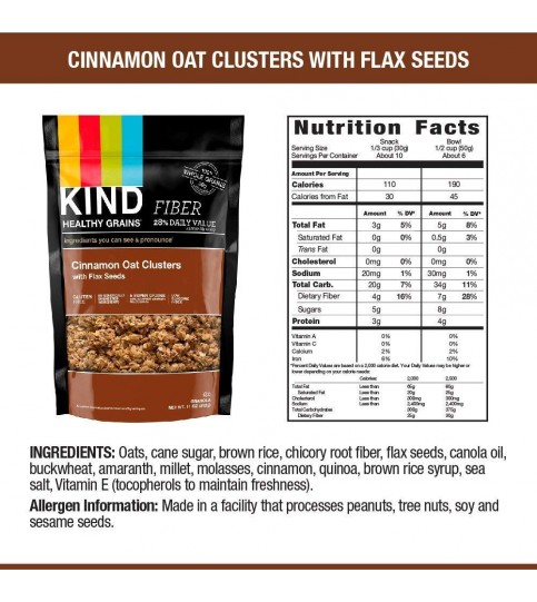 Kind Cinnamon Oat Clusterr with Flax Seed (6x11 Oz)