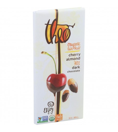 Theo Chocolate Dark Chocolate Cherry & Almond Bar (12x3Oz)