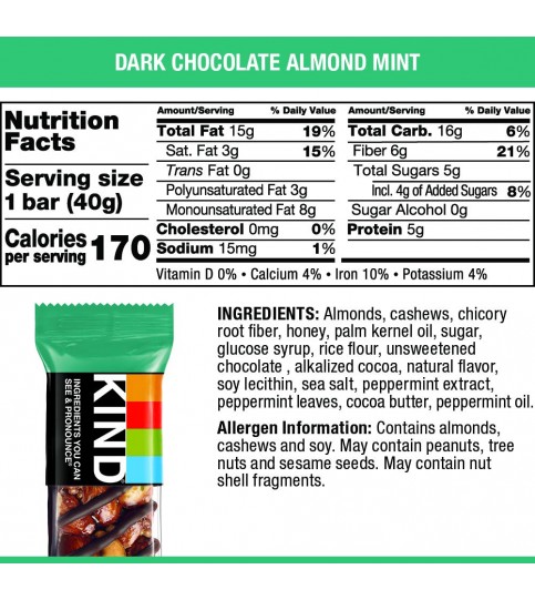 Kind Dark Chocolate Almond Mint Bars (12x1.4 OZ)