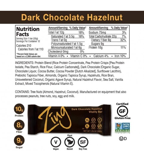 Zing Dark Chocolate Hazelnut Bar (12x1.76OZ )