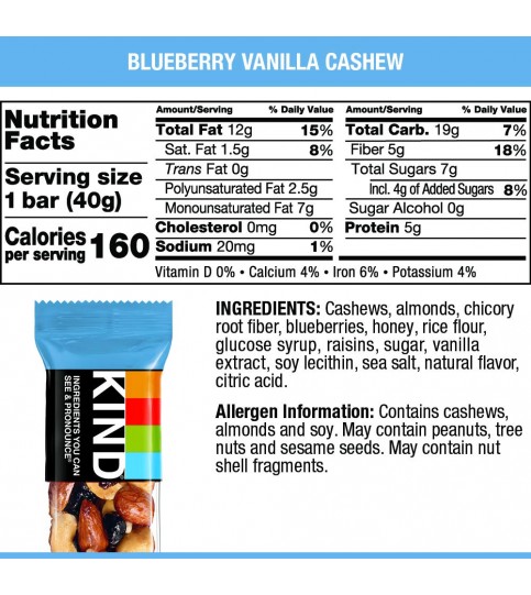 Kind BluBerry Van Cshw Bar (12x1.4OZ )