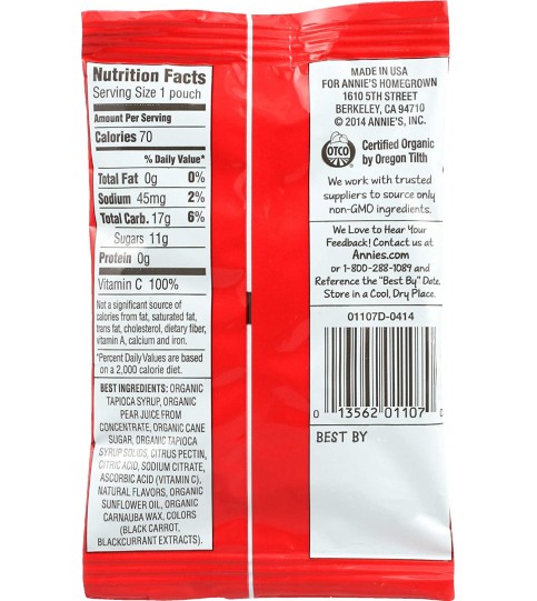 Annie's Organic Bunny Fruit Snacks, Summer Strawberry (18x0.8Oz)