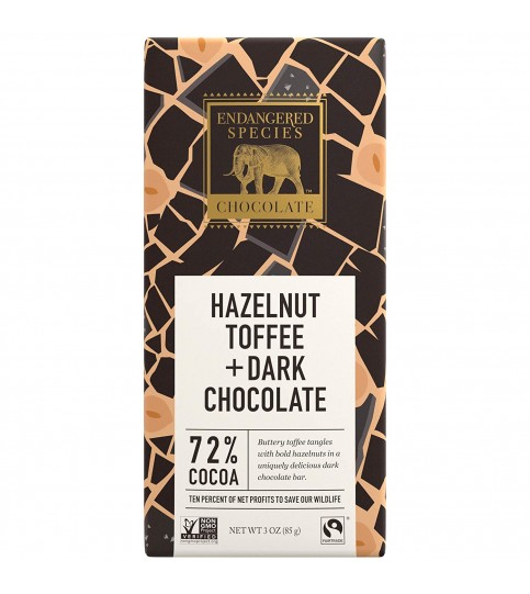 Endangered Species Dark Chocolate Bar Hazelnut Toffee Rhino (12x3 Oz)