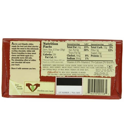 Chocolove Dark Chilies & Cherry Bar (12x3.2 Oz)