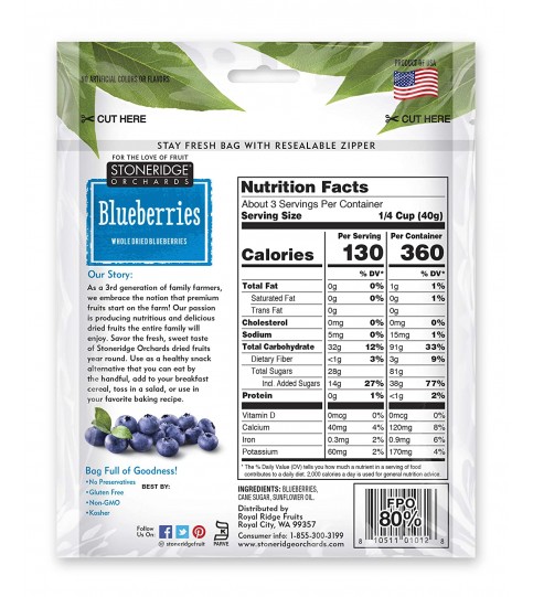 Stoneridge Orchards Whole Dried Blueberries (6x4Oz)