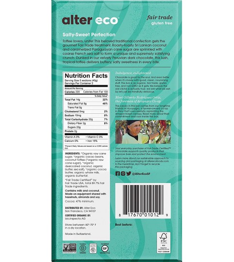 Alter Eco Dark Chocolate Coconut & Toffee (12x2.82 Oz)