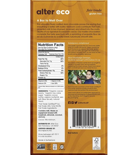 Alter Eco Dark Salted Brown Butter Organic Chocolate (12x2.82 OZ)