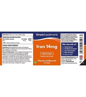 SimplySupplements, Iron Tablets 14mg, 120 Tablets