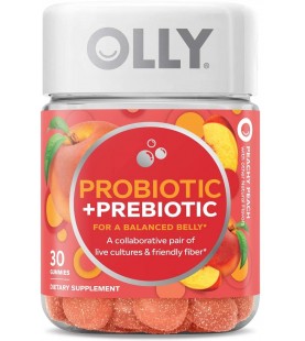 OLLY Probiotic + Prebiotic Gummy, 30 Day Supply (30 Gummies), Peachy Peach