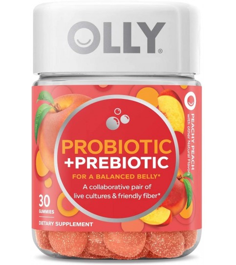 OLLY Probiotic + Prebiotic Gummy, 30 Day Supply (30 Gummies), Peachy Peach