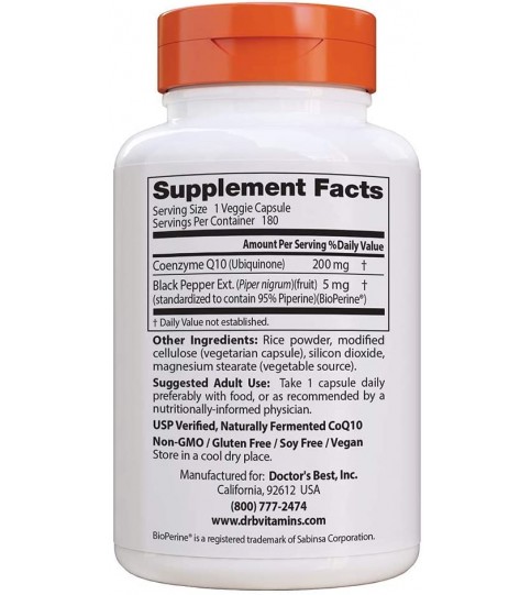 Doctor's Best High Absorption CoQ10 with BioPerine, 200 mg, 180 Veggie Caps