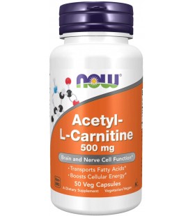 NOW Supplements, Acetyl-L Carnitine 500 mg, 50 Veg Capsules