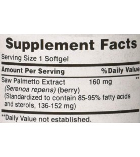 Puritans Pride Saw Palmetto Standardized Extract 160 mg Softgels, 60 Count