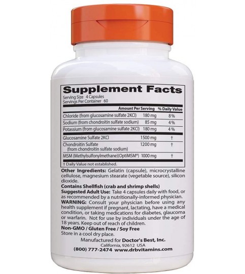 Doctor's Best Glucosamine Chondroitin Msm with OptiMSM, 240 Count