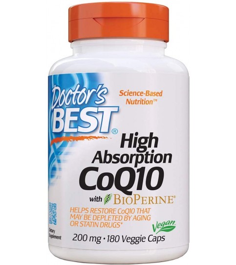 Doctor's Best High Absorption CoQ10 with BioPerine, 200 mg, 180 Veggie Caps