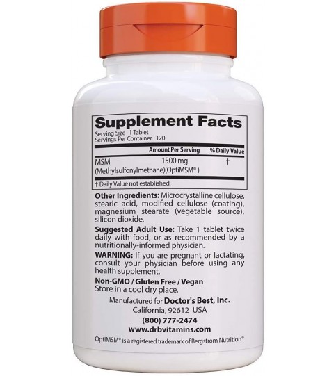 Doctor's Best MSM with OptiMSM, 1500 mg, 120 Tablets