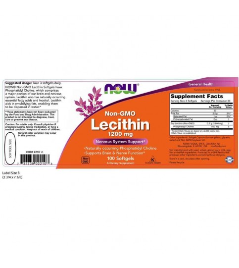 NOW Supplements, Lecithin 1200 mg, 100 Softgels