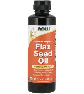 NOW Supplements, Certified Organic Flax Seed Oil Liquid, 12-Ounce