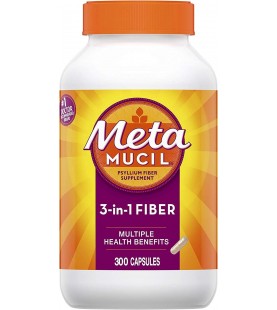 Metamucil Fiber, 300 Capsules, 3-in-1 Psyllium Husk Supplement