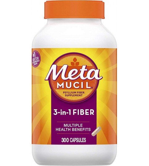 Metamucil Fiber, 300 Capsules, 3-in-1 Psyllium Husk Supplement