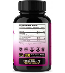 Resveratrol Supplement - Extra Strength 1400mg - 60 Vegan Capsules