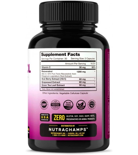 Resveratrol Supplement - Extra Strength 1400mg - 60 Vegan Capsules