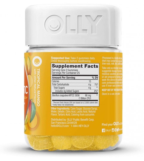 OLLY Probiotic Gummy, 25 Day Supply (50 Gummies), Tropical Mango