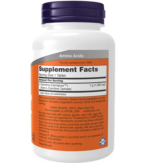 NOW Supplements, L-Carnitine 1,000 mg, 50 Tablets