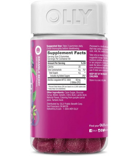 OLLY Probiotic Gummy, 40 Day Supply (80 Gummies), Bramble Berry