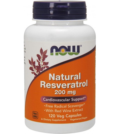 NOW Supplements, Natural Resveratrol 200 mg, 120 Veg Capsules