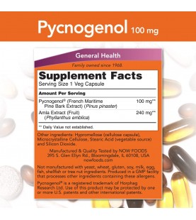 NOW Supplements, Pycnogenol 100 mg with Amla, 60 Veg Capsules