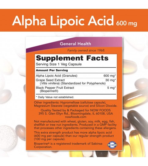 NOW Supplements, Alpha Lipoic Acid 600 mg, 60 Capsules