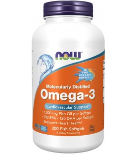 NOW Supplements, Omega-3 180 EPA / 120 DHA, 200-Fish Gelatin Softgels