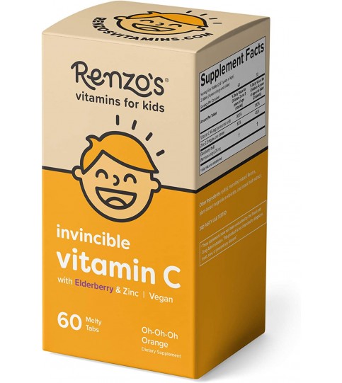 Renzo's Invincible Vitamin C for Kids with Elderberry & Zinc, 60 Melty Tabs