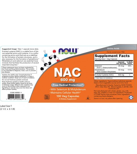 NOW Supplements, NAC (N-Acetyl Cysteine) 600 mg, 100 Veg 