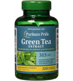 Puritans Pride Green Tea Standardized Extract 315 Mg Capsules, 200 Count