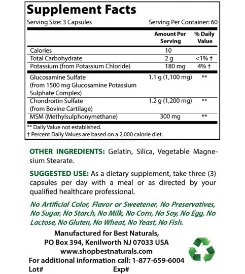 Best Naturals Glucosamine Chondroitin and MSM (Non-GMO) - 180 Count